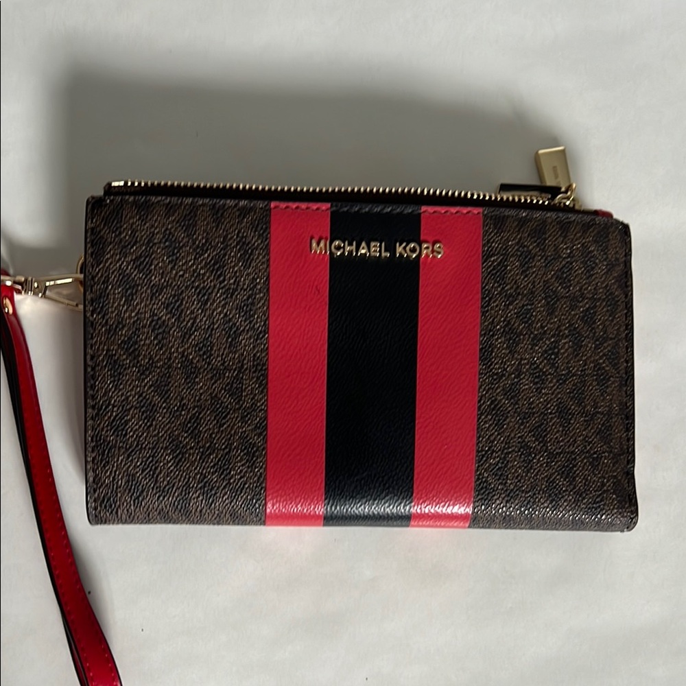 Michael Kors Brown and Red Wristlet- NWOT